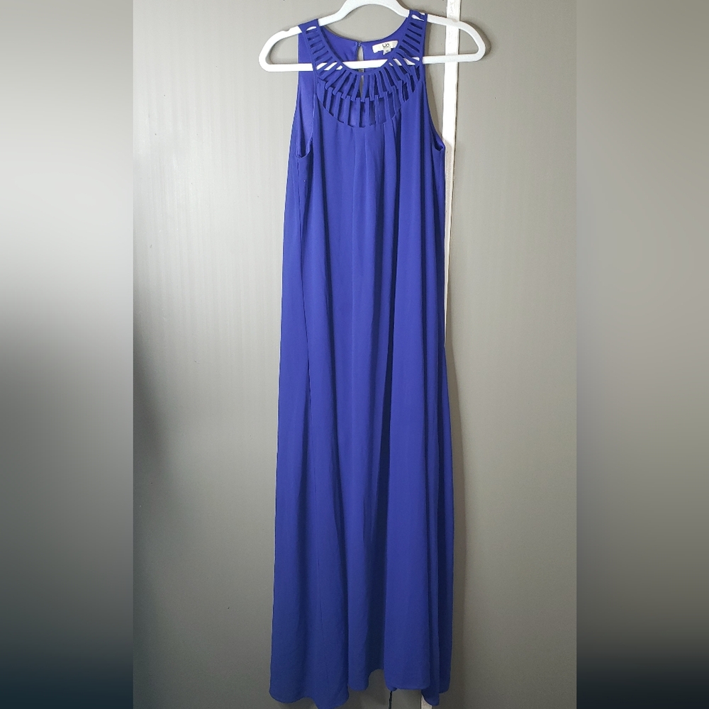 Ya Los Angeles Cutout Dress Maxi Cobalt Blue Silk Blend Chiffon M